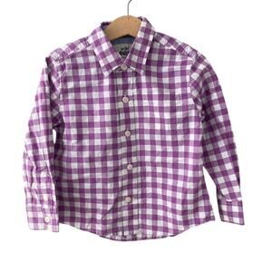 Mini Boden Gingham Plaid Button Down Shirt - Purple White - 2-3
